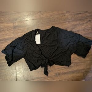 Women's Black Tie-Front Crop Swimsuit Cover